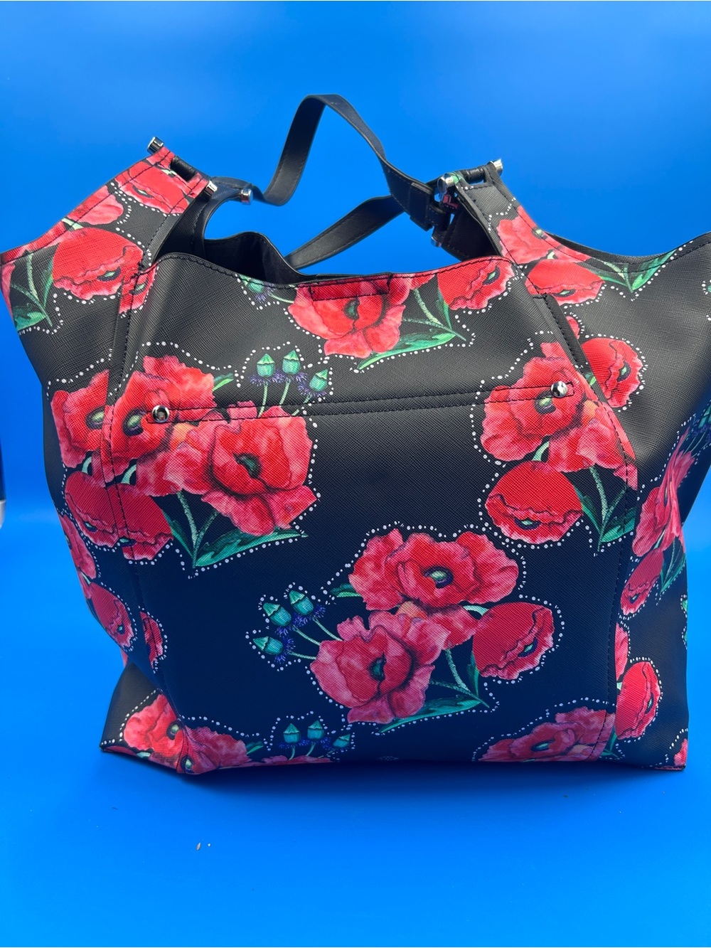 Nanette Lepore Black Tote with Red Floral Print